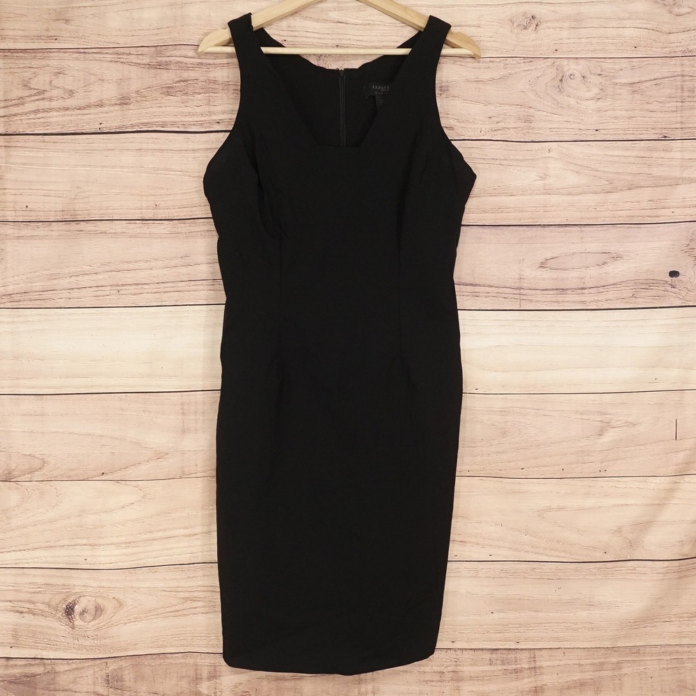 Express Sheath Dress Women 13/14 Black Excellent Stretch Sleeveless Square Neck